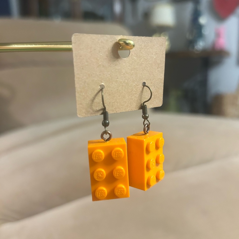 Orange Dangle Earrings Made with Genuine LEGO® Bricks